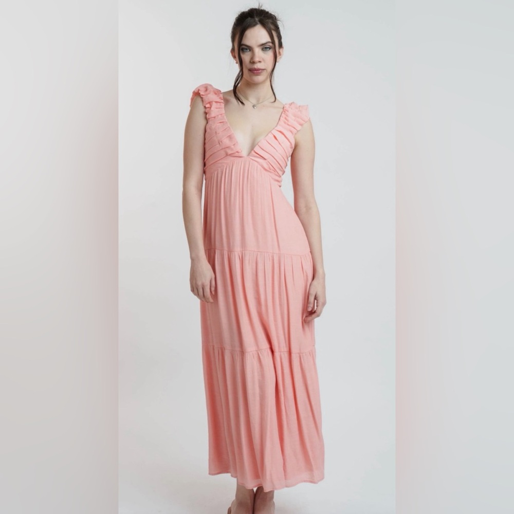 Hunter & brown Color coral tiered v neck maxi dress Size XS NEW